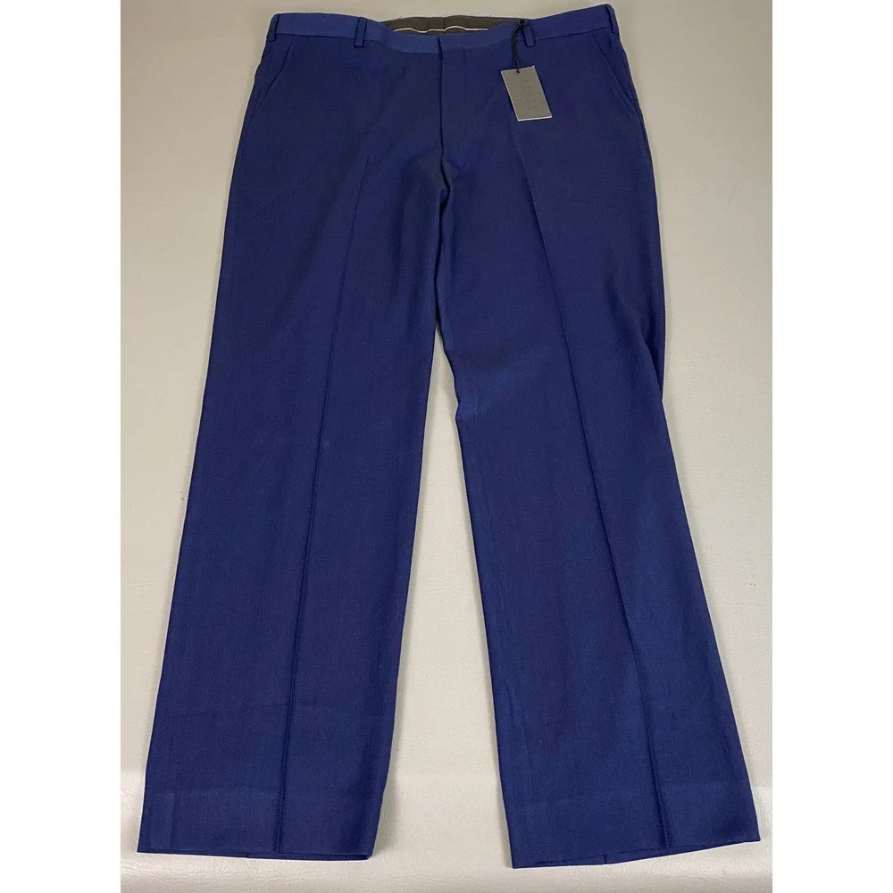 Berle Dress Pants Men's 42 Modern Fit French Navy Herringbone Flat Front New NWT